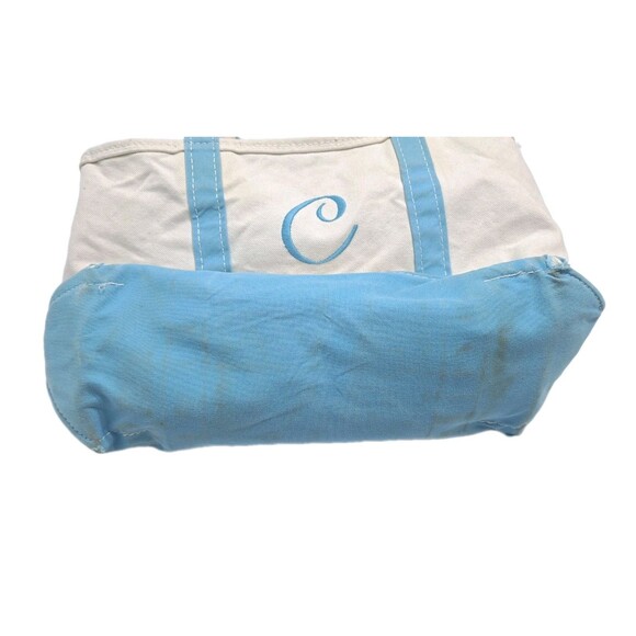 Vintage LL BEAN Boat Tote Aqua Teal Canvas Heavy Duty Bag 14x11x7 C Logo Zipper - Picture 5 of 10